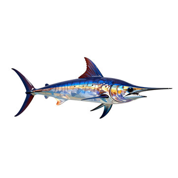Striking marlin with a sword-like upper jaw swims gracefully