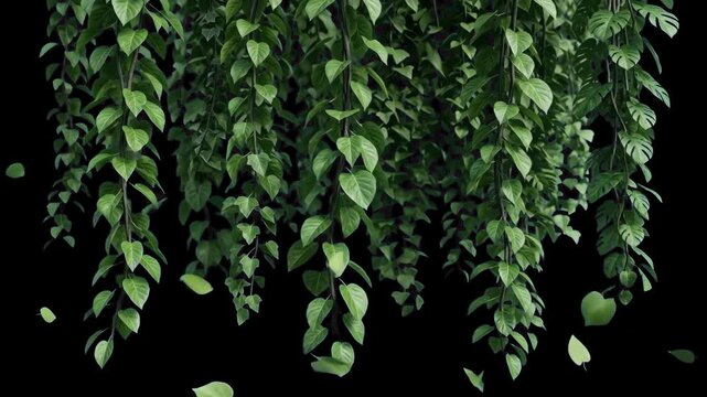 Lush green ivy branches and foliage draping down from the top of the frame. This loopable animation serves as an organic border or natural overlay for scenic videos.