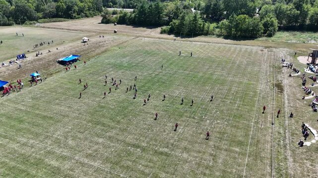 Aerial of a Rugby Match on a Green Field Lawrence Kansas