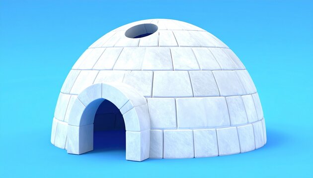 3D Rendered Igloo Made of Ice Blocks on Blue Background