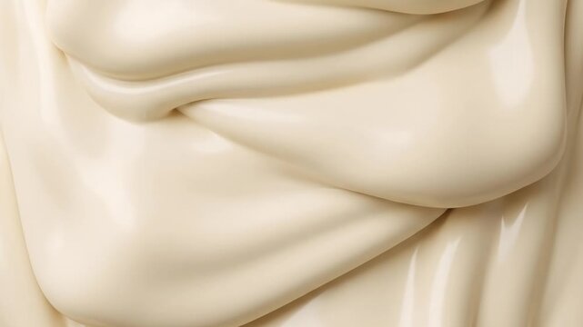 Soft, creamy white liquid surface flowing in smooth organic curves and gentle folds. Great for skincare product commercials, cosmetic background textures, dairy marketing, and elegant minimalist motio