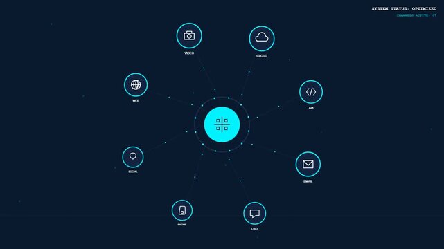 Centralized Digital Network Hub with Communication Icons Interface