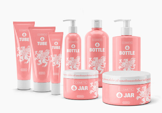 Cosmetic Packaging Set Mockup