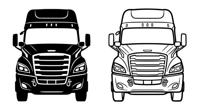 Vector illustration of two semi-truck heads in black and white