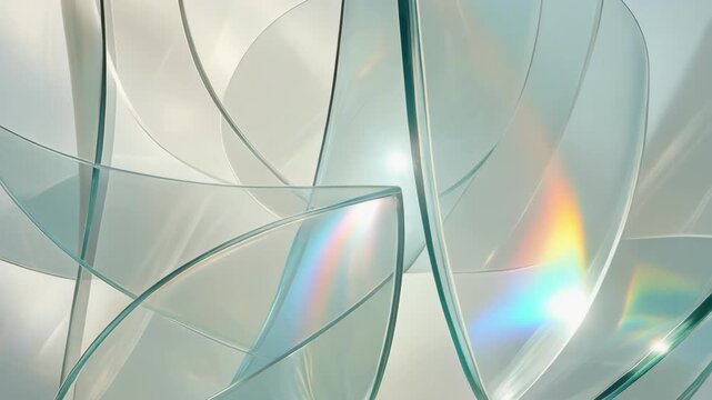 Abstract translucent glass shapes overlapping with soft pastel tones