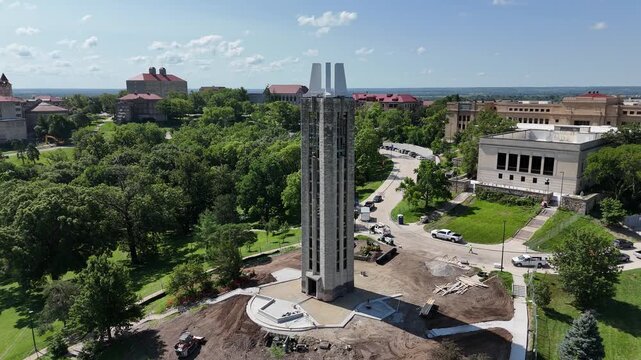 Aerial of the KU Campanile in Summer Lawrence Kansas