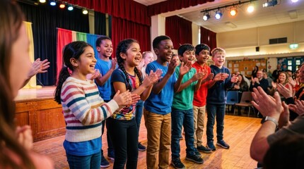 Naklejka premium Children Performing on Stage During School Event Celebration.