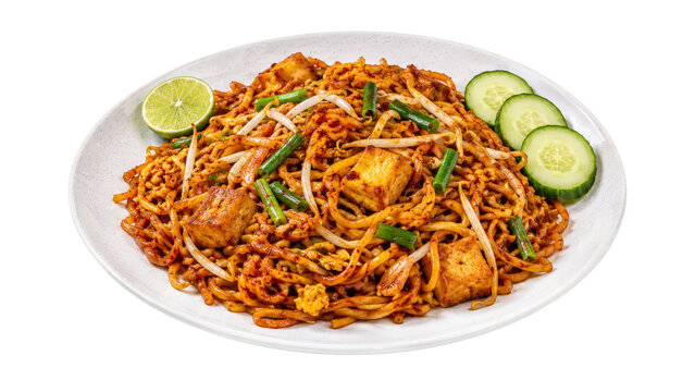 Mee Goreng Spicy Fried Noodles with Tofu on Transparent Background