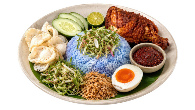 Nasi Kerabu Blue Rice with Fried Chicken and Salted Egg