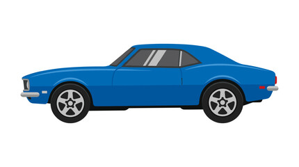 Fototapeta premium Blue Classic Car Side View: A sleek blue vintage car, captured in a clean profile view, showcases the timeless design and iconic silhouette of an automotive classic.