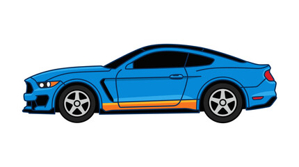 Fototapeta premium Blue Sports Car Illustration: A sleek, modern blue sports car with orange accents is depicted in a side profile, showcasing its dynamic design and sporty features.