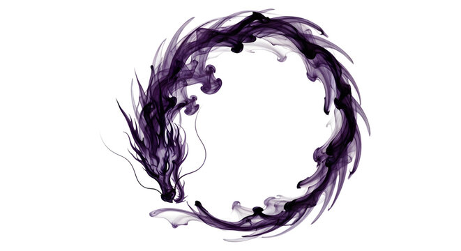 Purple dragon circle design fantasy creature swirl isolated on transparent background