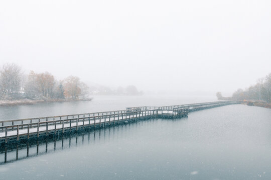 misty morning in the winter at summit lake, Akron, Ohio