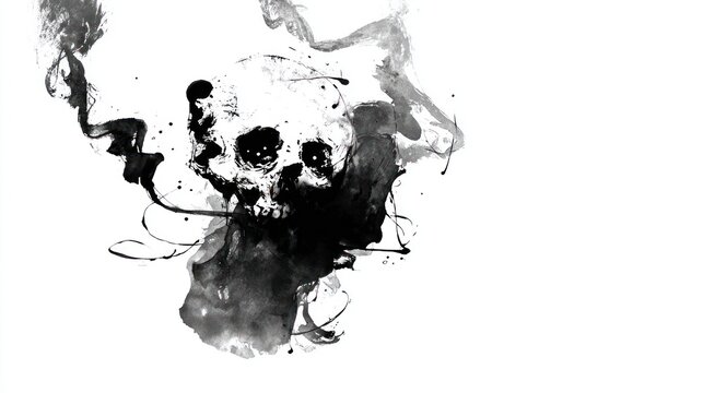 Abstract ink art black shapes on white background design element