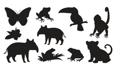 Fototapeta premium Silhouettes of jungle animals and plants