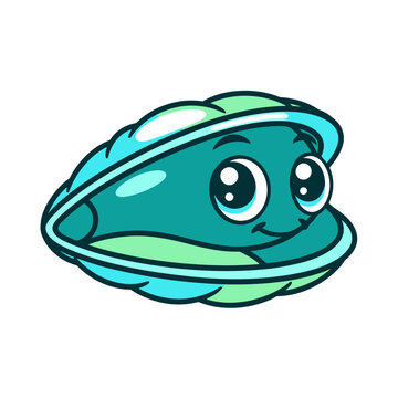 Cute cartoon mussel shell with face