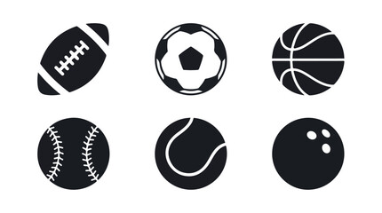 Fototapeta premium Different types of balls of various sports silhouette set on a white background 
