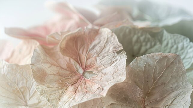 Dried hydrangea sepals dusty pink close up