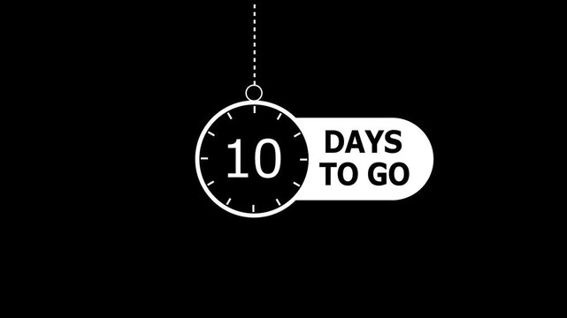 10 days to go animation. modern counting number animation 10 days to go. on a black background. and creating a stunning 4k video.