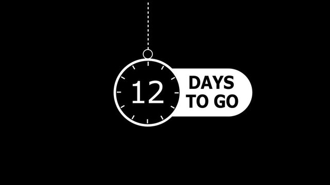 12 days to go animation. modern counting number animation 12 days to go. on a black background. and creating a stunning 4k video.