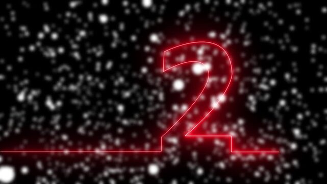 Futuristic Neon Red Number Two Glowing Line Animation with Dynamic Saber Effects and Sparkling Particle Snow Background