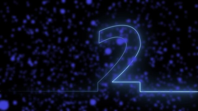 Futuristic Neon Blue Number Two Glowing Line Animation with Dynamic Saber Effects and Sparkling Particle Snow Background