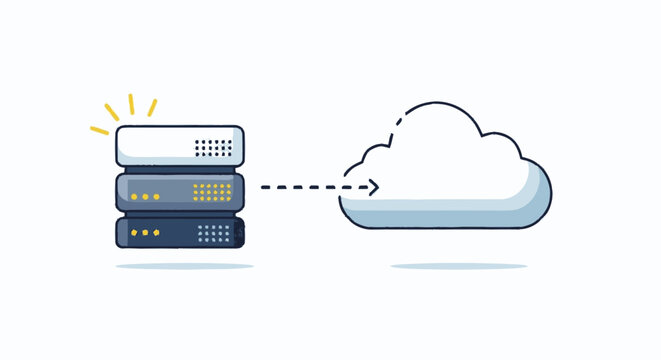 Hand-drawn flat graphic illustration of three stacked server racks wit