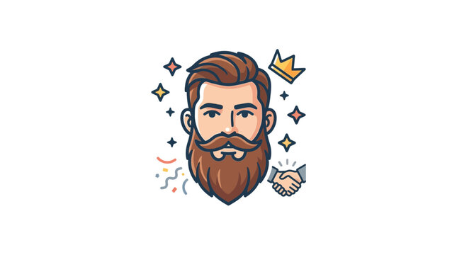 cartoon bearded man with crown and sparkles