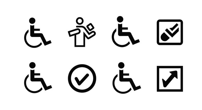 Accessibility Icons: Wheelchair, Checkmark, Information, Zoom, and Notification Symbols