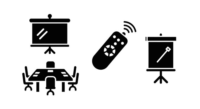 Business meeting presentation with projector screen and remote control