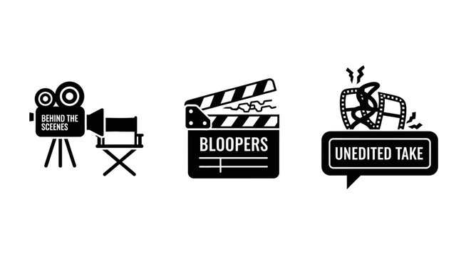 Filmmaking Icons: Behind the Scenes, Bloopers, Unedited Take - Vector Graphics