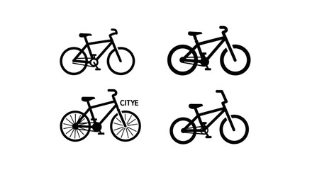 Fototapeta premium Four Bicycle Silhouettes: Mountain, BMX, City, and Road Bike Icons