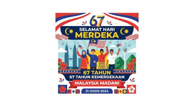Malaysia Independence Day 67th Anniversary Celebration with Diverse People Holding National Flags