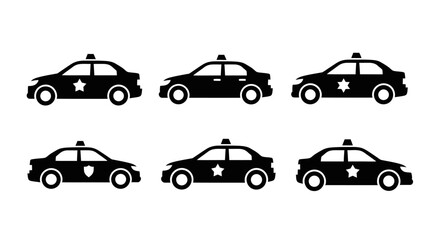 Fototapeta premium Police Car Icons Set, Law Enforcement Vehicle Silhouettes Collection