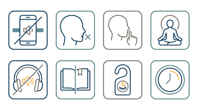 Vector Icons Minimalist quiet zone and meditation line icons set. EPS Editable
