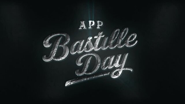 Happy Bastille Day 3D Chrome Text Animation with Cinematic Light Reveal