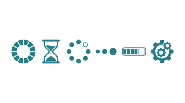 Vector Icons Set of loading and progress icons representing time and processing. EPS Editable