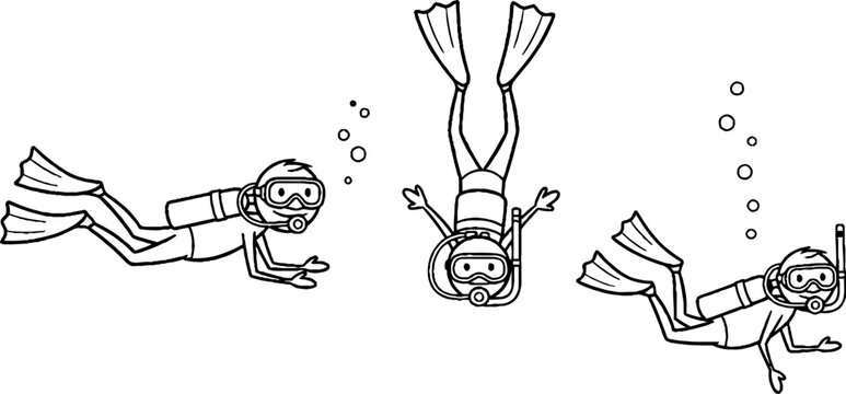Illustration of three scuba divers underwater exploring.