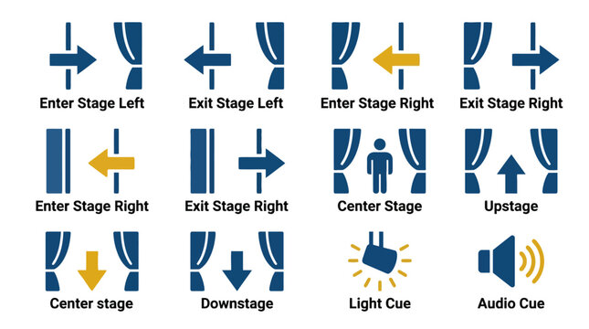 Vector Icons Theater stage directions and cues icon set vector. EPS Editable