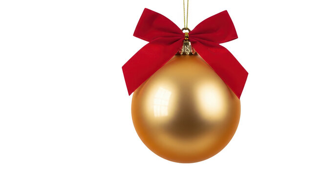 Golden Christmas Ornament with Red Bow.
