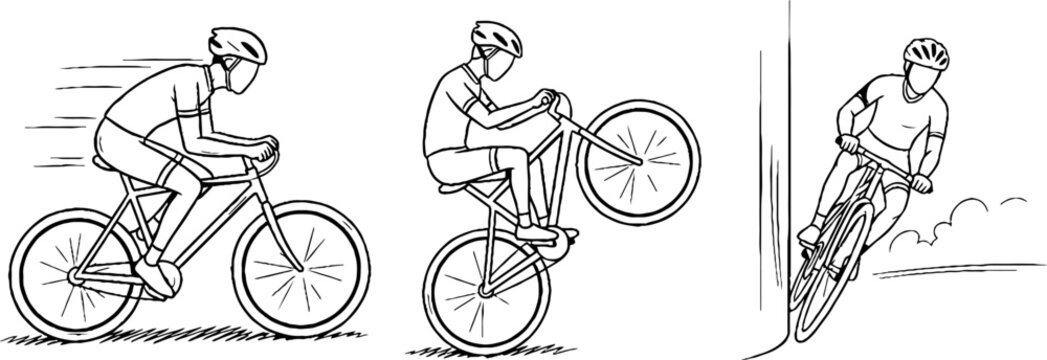 Cyclist performing various stunts on a bicycle.