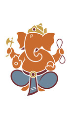 Fototapeta premium Minimalist monoline graphic of Lord Ganesha with simplified geometric shapes and clean outlines on white background modern spiritual concept