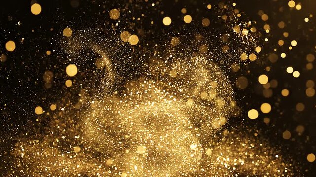 Gold glitter particles swirling in dynamic motion for video animation
