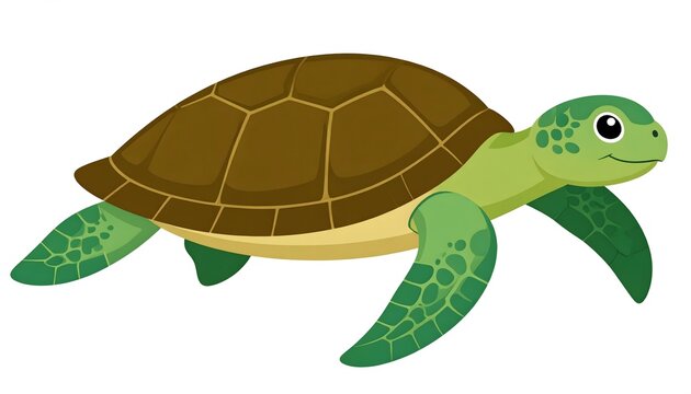 Colorful cartoon sea turtle swimming with cheerful expression on white background