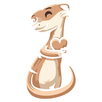 Cute cartoon mongoose hugging a heart