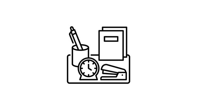Stationery and office tools on desk.