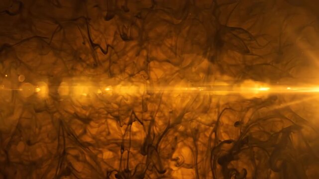 Intense golden lens flares with subtle afterglow effects and light persistence trails on a deep amber textured background