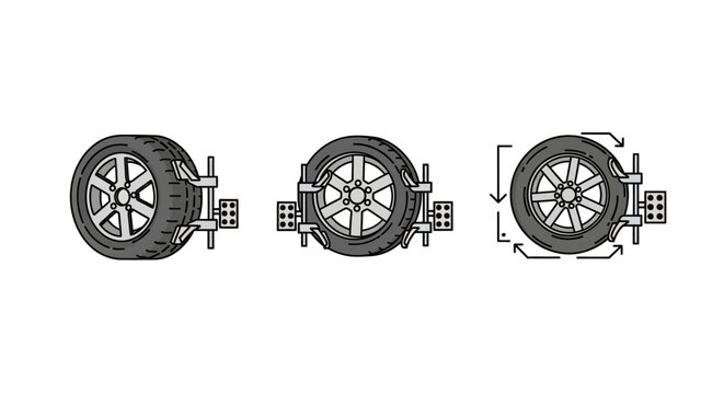 Car Wheel Alignment Process Illustration - Three Steps