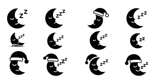 Cute Moon Sleep Icons Set
