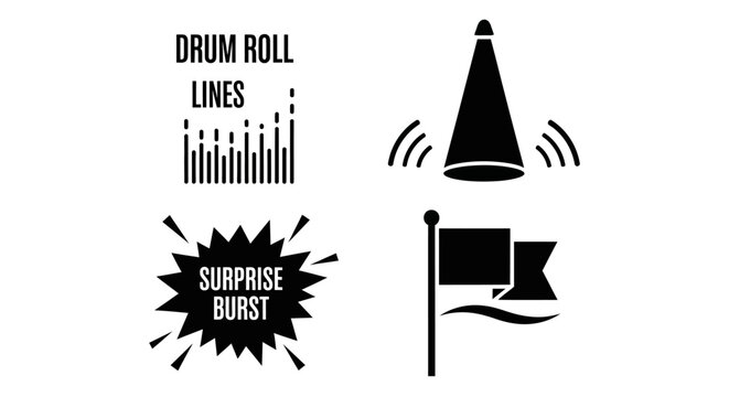 Drum Roll, Surprise Burst, Megaphone, Flag Icons